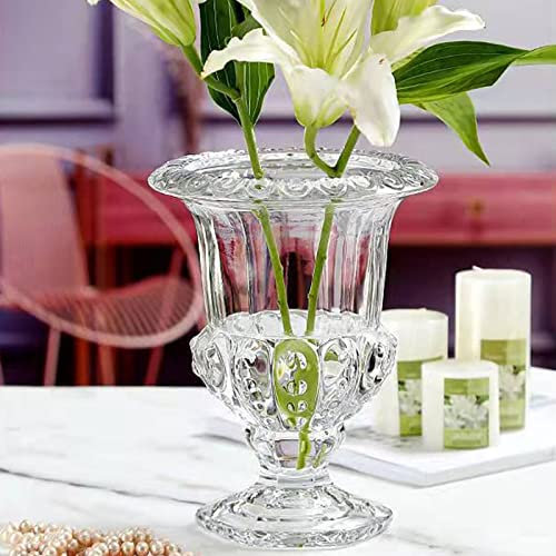 LUZLED Glass Vase, Crystal Clear Glass Vase, Goblet-Shaped Glass Vase, Embossed Big Base Vase, Wide Mouth Flower Vase Hydroponics Planter Decorative Vase for Wedding Home