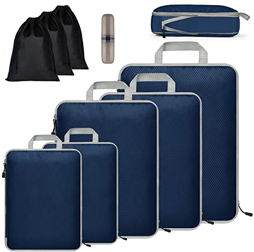 Eucomir Koffer Organizer Set 9Pcs,Packing Cubes Wasserdichte Reise Kleidertaschen,Verpackungswürfel,Erweiterbare Packtaschen,Gepäck Organizer für Reisen oder Zuhause, Marine