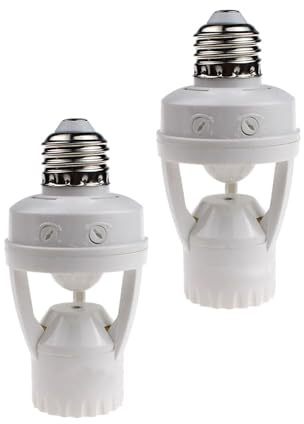 2pcs Motion Activated Light Sockets, E26/E27 Screw in Add on/Off Motion Sensor Sockets for Existing Lights, Dusk and Dawn Auto Motion Sensor Light Sockets Indoor for Porch Garage Basement