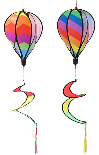 Happyyami 2 Stück Heißluftballon Windspinner Regenbogen Hänger Aus Stoff Und PVC Für Garten Hof Outdoor Deko Spirale Windspiel