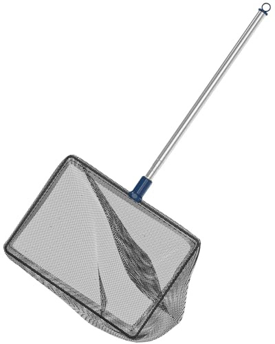 Pawfly Aquarium Fish Net with Telescopic Stainless Steel Handle 8 Inch Large Square Net with Soft Fine Mesh Sludge Food Residue Wastes Skimming Cleaning Net for Fish Tanks Small Koi Ponds and Pools