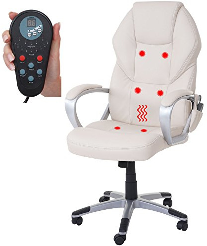 Mendler Massage-Bürostuhl HWC-A69AM, Kunstleder - Creme | Drehstuhl, Chefsessel, Heizfunktion, Massagefunktion