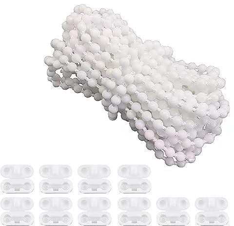 KALUROIL Rollokette Hochwertige Gardinenstangen & Zubehör für stilvolle Fensterdekorationen - Inklusive 10m Rollokette & 10 Clips (Weiß)