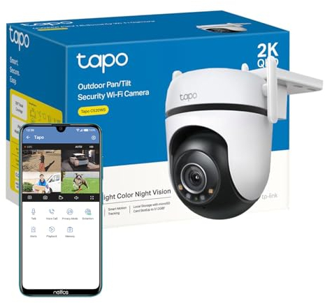 Tapo C520WS Pan/Tilt Outdoor Security Camera, 2K 4MP WiFi Outdoor Camera, 360° Vision Motion Tracking, No Monthly Fee, AI Detection, Starlight Colour Night Vision, IP66, Works with Alexa & Google