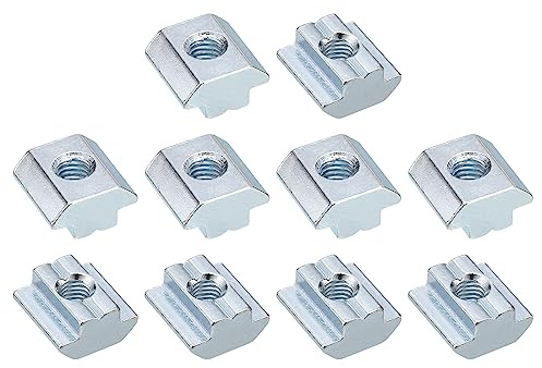QUARKZMAN T Tuercas, 15uds - Níquel Chapado Carbono Acero T Ranura Pernos, 4545 Serie M8 Martillo Cabeza Sujetador, Deslizantes T Tuercas para Aluminio Extrusión Perfil (Plata)
