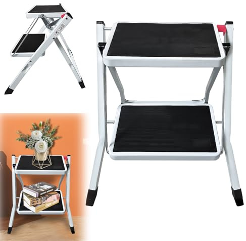 Folding 2 Step Stool Small Step Ladder, Heavy Duty Caravan Steps Metal Motorhome Step Stool with Anti Slip Wide Platform, Portable Step Stool for Adults, Safety Household Folding Ladder Stepladder