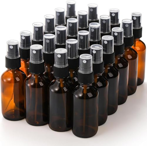 YOUEON 24 Pcs 60 ml Amber Glass Mini Fine Spray Bottles for Essential Oils, Refillable Empty Spray Bottle for Travel, Hair, Perfumes, Plants