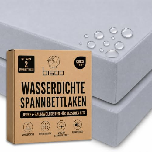 Bisoo Zauberlaken Spannbettlaken Wasserdicht 50x100 2 Grau für Beistellbett | 2 in 1, Spart den Matratzenschoner, Wasserdicht, Atmungsaktiv, Weicher Baumwoll-Jersey Oeko-Tex