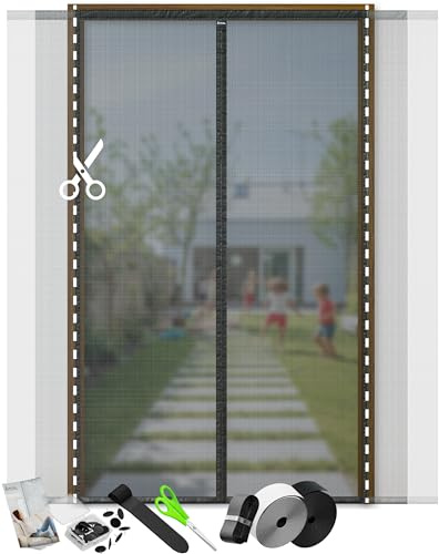 ARCOL Zanzariera Magnetica per Porta - Zanzariera Porta Finestra Larghezza Regolabile con Fettucce a Strappo - Tenda Zanzariera Porta Super Resistente - Tenda Zanzariera Magnetica (200x250 cm, Nero)