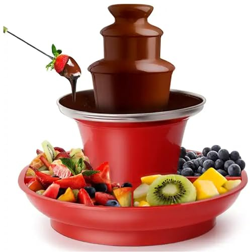 FfiMe 3-Tier Chocolate Fountain, Mini Chocolate Fountain Machine, Removal Serving Tray, Stainless Steel Electric Chocolate Fondue Fountain for Nacho Cheese, BBQ Sauce, Syrup, Ranch