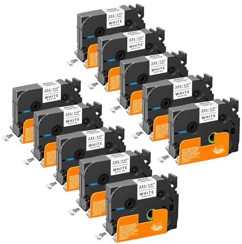 SHUOLEI Kompatibel Tze-231 Schriftband Ersatz für Brother P-touch Bänder TZe231 Tz231 Tzc231 12mm Laminated Schriftband Schwarz auf Weiß für PT-1090 1280 H105 H108 H110 H200 D200 D220 Cube, 10 Pack