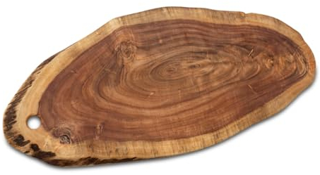Amago home Servierbrett Baumscheibe 34x16cm o. 52x24cm Schneidebrett Holz Serviertablett Deko Akazie massiv Größe 52 x 24 cm