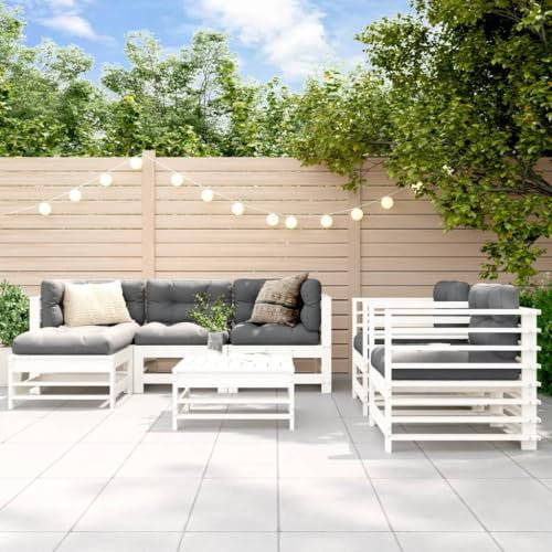 Rantry 7-TLG. Gartenlounge Set Gartenmöbel Set Gartensofa Sitzgruppe Lounge Sofa Gartenset Balkon Sofa Loungemöbel Garten Sitzgarnitur Gartengarnitur Balkonmöbel Weiß Massivholz Kiefer