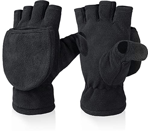 Diarypiece 1 Paar Herren Und Damen Winterhandschuhe Umwandelbar Fleece Fäustlinge Gestrickt Für Kinder Und Teenager Halbfinger Handschuhe Mit Abdeckung Fingerlose Fäustlinge Mit Klappe Halbfinger