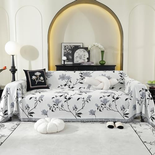 LiveGo Sofabezug für 3-Sitzer, Chenille, AB-Seitenschonbezug für Sofa, Ganzjahres-Couchbezug für Hunde, Sofa-Zweisitzerbezüge, Futonbezug, L-förmiger Sofabezug mit Quaste (grau, 180 x 340 cm)