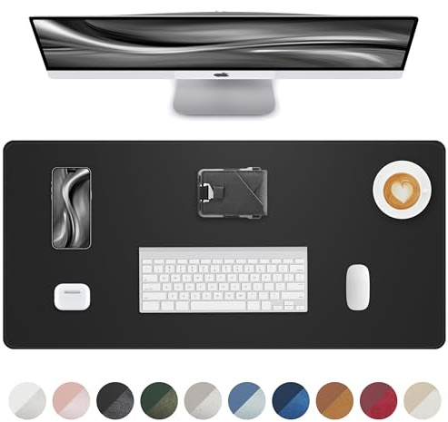 AFIING Schreibtischunterlage aus PU Leder, Große Mausmatte, Rutschfest & Wasserdicht, Tischunterlage für Büro, Homeoffice und Studium (80 x 40 cm, Schwarz)