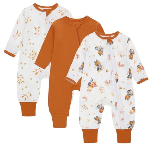 amo nenes 3er Pack Baby Strampler Neugeborene 0.5 Tog mit Füßen und Ärmel 100% Baumwolle Atmungsaktiv Baby Jungen Mädchen Overall, Baby Kleidung Langärmelige, 0-24 Monate