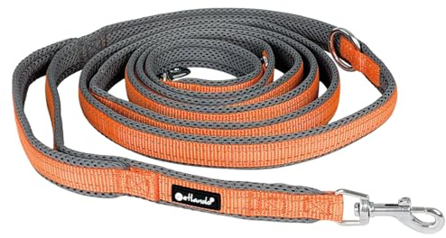 Petlando Hundeleine Outdoor mit Sicherheitsgriff, Orange, 300x2,5cm | Für mittelgroße Hunde, 3-fach verstellbare Führleine, reflektierend, weiche Mesh-Polsterung, starke Karabiner, Umhängeleine