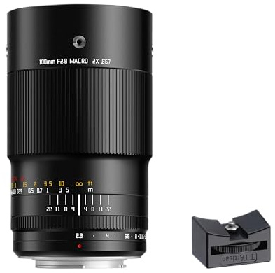 TTArtisan 100mm F2.8 Macro 2x Metal Bodied Lens with Cold Shoe Mount Compatible with Canon EF Mount - Black