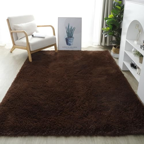 YUANWAN Hochflor Teppich Wohnzimmer 60 x 200 cm Weich Flauschig Moderne Deko Hochflor Waschbarer Teppich Shaggy Teppiche Wohnzimmer für Wohnzimmer, Schlafzimmer, Braun