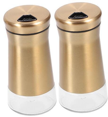 HOLIDYOYO 2pcs Stainless Steel Seasoning Bottle Household Spice Bottles Kitchen Seasoning Jar Gold Salt and Pepper Shakers Containers Jar Pepper Shakers Dispenser Pepper Jar Golden Glass