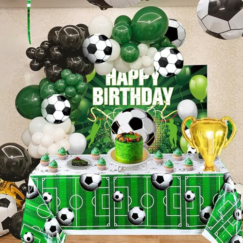 135 Piezas Decoración Cumpleaños Futbol Artículos Fiest，fondo de fútbol mantel guirnalda de globos fiesta de fútbol infantil fiesta de cumpleaños artículos de decoración.