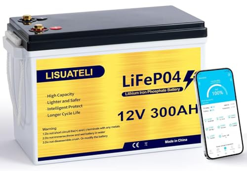 LISUATELI 12V 300Ah LiFePO4 Lithium Batterie, Bluetooth Integriertes 200A BMS, MAX. 3840Wh Leistung, 10 Jahre und 8000+Zyklen Deep Cycle Lithium Akku Perfekt für Wohnmobil, Solaranlage, Trolling Motor