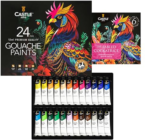 Castle Art Supplies Set di colori a guazzo, formula migliorata, 24 colori brillanti, opachi, a base d'acqua, versatili, facili da usare (nuova formula migliorata)