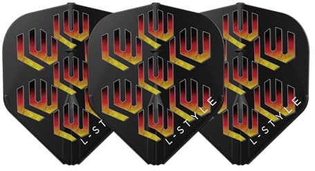 L-Style Flights für Darts, Packung mit 3 Stück, Schwarz mit Rot und Gelb (Champagne Flight EZ L1)
