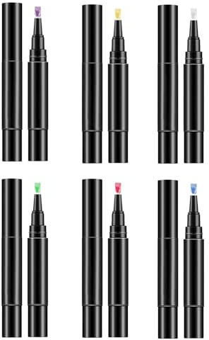 Lot de 6 stylos à vernis à ongles en gel UV 3 en 1 pour ongles - Stylo à paillettes - Pour ongles réels - Stylo de vernis 3 en 1 - Gel vernis à ongles gel - Couleurs des ongles