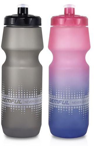 GEMFUL 2-Pack Leak-Proof Cycling Bottles 750ml, BPA-Free, Convenient for Cycling, Sports & Outdoor Activities, Durable & Lightweight（Grey/Pale Blue）