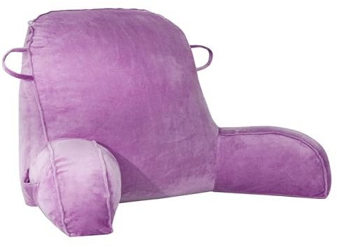 GKXLH Lesekissen – Samt-Lesekissen zum Sitzen im Bett für Erwachsene und Kinder, Rückenkissen für Kinder, Doppelgriff, Rücken-Armstütze, Bettauflagekissen mit Arm und Tasche & waschbarem Bezug (lila)