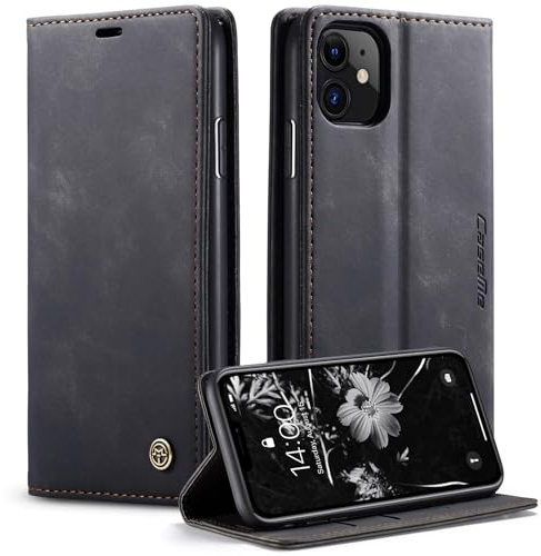 WJXEXRS Handyhülle für iPhone 11 Hülle, Premium Klapphülle Leder Schutzhülle Klappbar mit Kartenfach Ständer Magnet Handytasche Standfunktion Flip Case Lederhülle für iPhone 11 6.1 Zoll, Schwarz