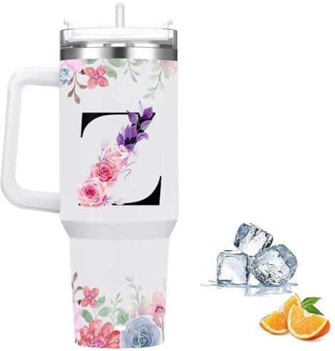 Botella Agua Termica Personalizada, Cool Bottles de Acero Inoxidable de 1.2 Litros, Termo Cafe para llevar con tapa y pajita, Copo Termico sin BPA, Letras de Moda, Regalos Originales para Mujer (Z)