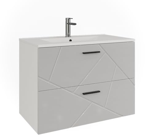 Vicco Ensemble de Meubles de Salle de Bain Irma, Blanc/Blanc Brillant, 80 cm, composé d’Un Meuble sous-lavabo et d’Un lavabo