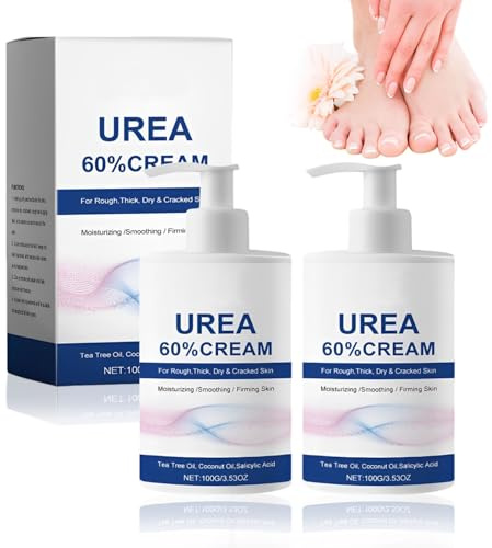 2PCS Crema Urea 60%, Urea Cream Piedi Mani, Crema Idratante per i Piedi, con Acido Salicilico, per pelle secca e screpolata, Riparazione profonda dell'idratazione (Bianco-2, 1)