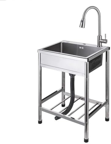 Gastro Waschbecken Edelstahl,Spülbecken Küche,Spüle Freistehend,Edelstahl Spültisch mit Wasserhahn,Kalt-/Warm-Anschluss,Für Den Innen-Und Außenbereich,Garagen,Außen Innen,Wäsche