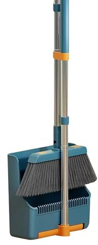 Large Broom and Dustpan - Lightweight 180° Rotating Broom and Dustpan Combo - Heavy Duty Adjustable Handle Set for Bathroom, Bedroom, Garden, Dining Room