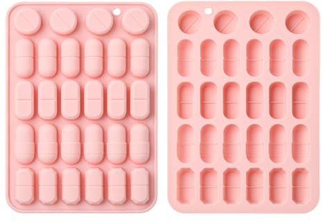 UR URLIFEHALL 2 moldes de silicona con 28 cavidades en forma de píldora para decoración de pasteles, dulces, galletas, manualidades, golosinas para mascotas