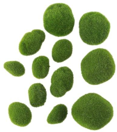 Gatuida 12 Pcs Realistic Simulation Moss Craft Stones Assorted for Aquarium Glass Jar Terrarium Decoration Lifelike Moss Ball Ornaments for Home and Office Display