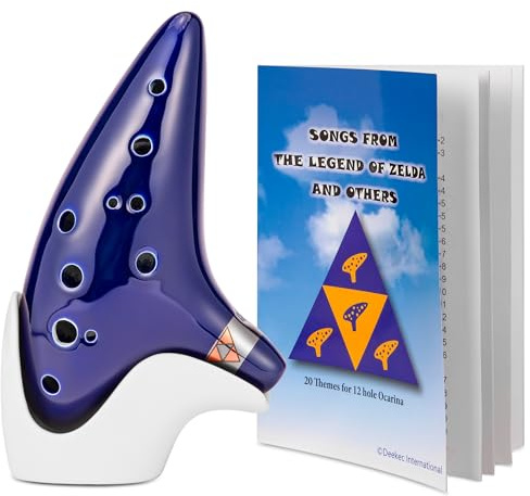 Deekec Legend of Zelda Ocarina 12 Hole Alto C with Song Book (Songs From the Legend of Zelda) with Display Stand Protective Bag (Blue -New Stand)