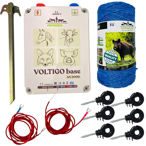 Komplettset Weidezaungerät 12V/230V – Elektrozaun für Wildabwehr & Tierhaltung Gegen Wildschweine, Wölfe, Hirsche, Pferde, Rinder & Hunde – inkl. 200m Litze Ringisolatoren Erdung