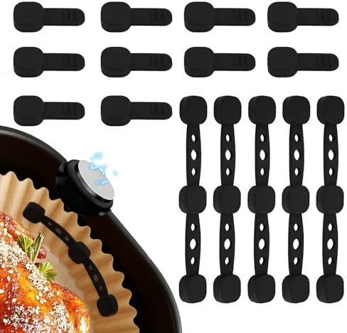 BacJueSin Aimant pour Air Fryer - Lot de 15 Aimants en Silicone Alimentaire pour Papier Cuisson, Résistants à la Chaleur - Accessoires Air Fryer à Adhérence Magnétique Forte (Carré Noir)