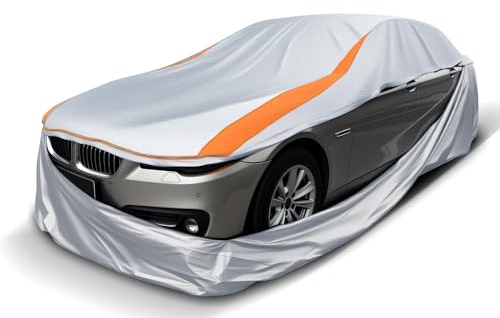 360° Full Enclosed Car Cover Waterproof All Weather for Length 435-465cm | 420D Oxford Car Covers for Outdoor/Indoor, All Round Windproof Anti-Scratch Anti-UV Snowproof , Fits for SUV/Hatchback