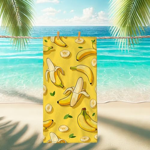 Banana Pattern Microfiber Beach Towel Yellow Quick Dry Absorbent Soft Sand Free Lightweight Blanket, Ideal for Vacation Camping Pool Gym Outdoor Travel 35x70 Inch