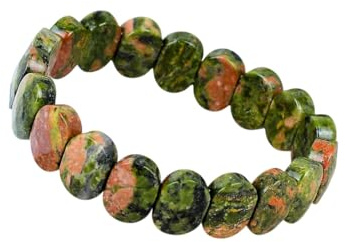 INFINITY GEMS Naturlig Unakite fasetterad ovalt pärlarmband 18 cm, grön rosa ädelsten stretcharmband, handgjorda kristallsmycken, naturlig sten armband gåva
