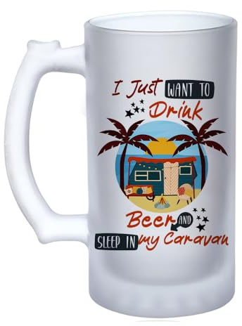 Getagift I Just Want to Drink Beer and Sleep in My Caravan, Happy Campers, Vacation, Holiday, Fathers Day 6oz Frosted Beer Tankard Stein Mug, Bar Lovers, Pint Glass.