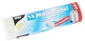PAPSTAR 1 Karton = 20x15 Müllbeutel mit Tragegriffen, HDPE 35 l 64 cm x 54 cm transparent 12077