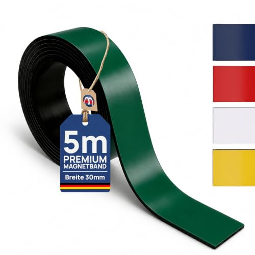 Magnetband Kennzeichnungsband farbig, Breite 30mm - 5m Rolle - Magnetstreifen - Zum Beschriften und Markieren, von Lager, Werkstatt, für Whiteboards, Flipcharts, Präsentationen, Farbe:grün