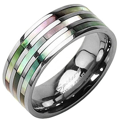 Mianova Band Ring Titan Wedding Triple Abalone Perlmutt Inlay für Damen oder Herren